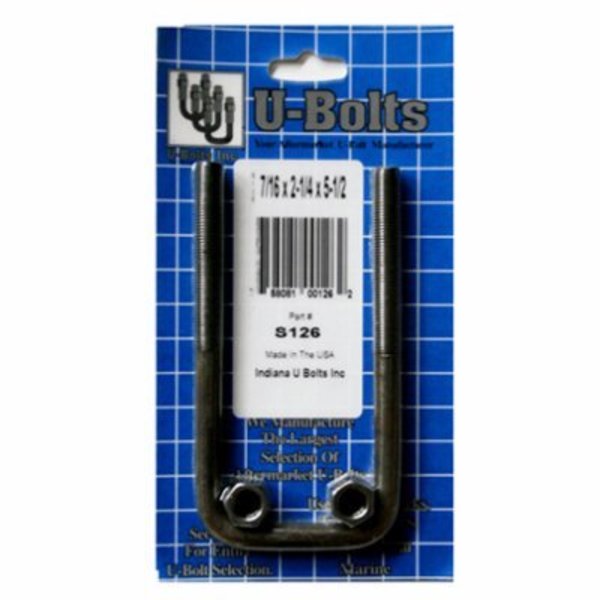 Indiana U Bolts Square U-Bolt, 7/16 in, 2-1/4 in Wd, 5-1/2 in Ht, Steel S126